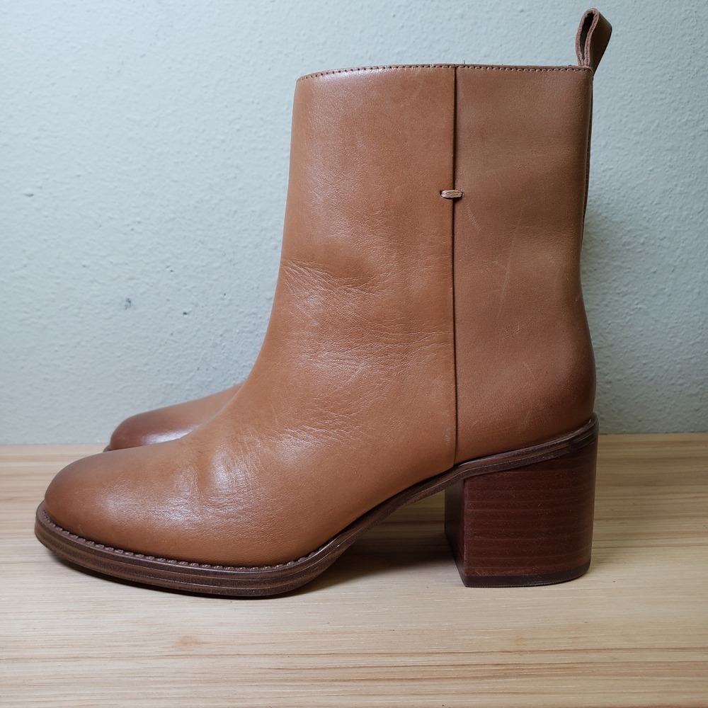 Vince Camuto VC-ZEORSH Block Heel Booties Light Cognac Leather Womens 7M